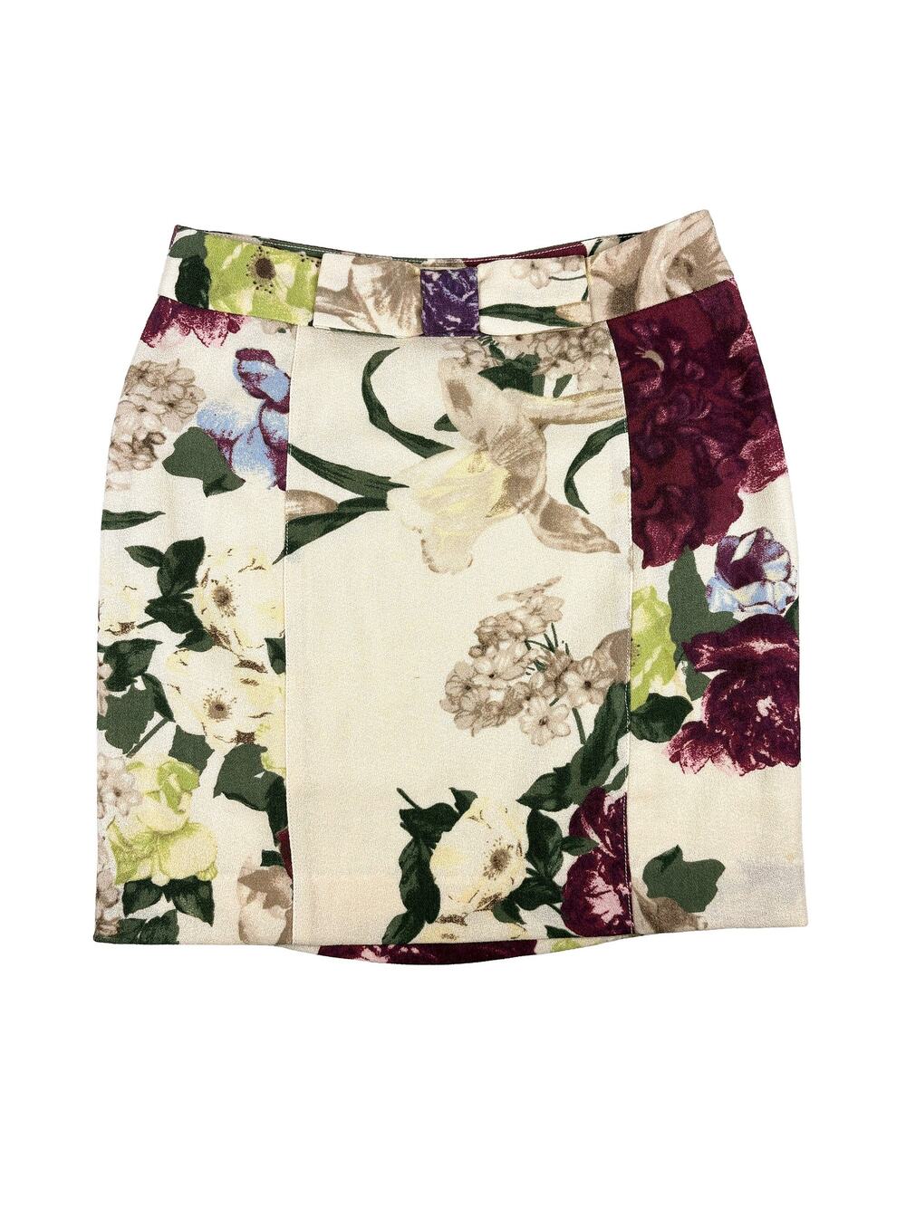 RED Valentino Floral Wool Mini Skirt Womens IT 44 US 4/6 Cream Bow Y2K Romantic